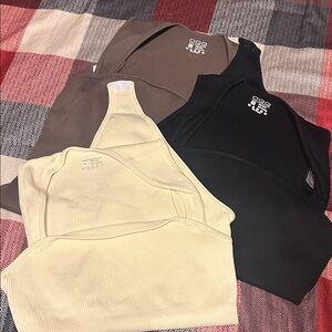 Stylish Women's Ribbed Bodysuits - Black, Cream, Brown